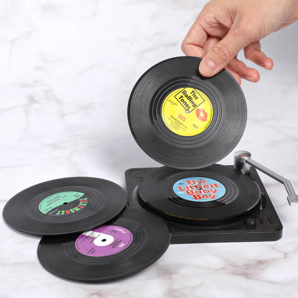 Vinyl Disk Coasters Floppy Disk Cup Mat Home Decor Bar Accessory SET Heat-Insulated Cup Mats Drinks Holder Home Decor 6 Pieces